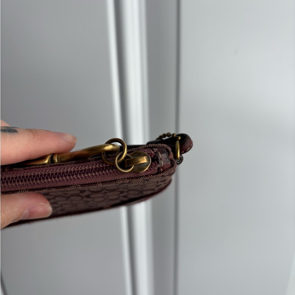 Burgundy Coach Signature Canvas and Suede wristlet - Picture 6 of 7